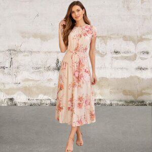 A New Day Pink and Cream Sleeveless Floral Midi Sundress Size Small